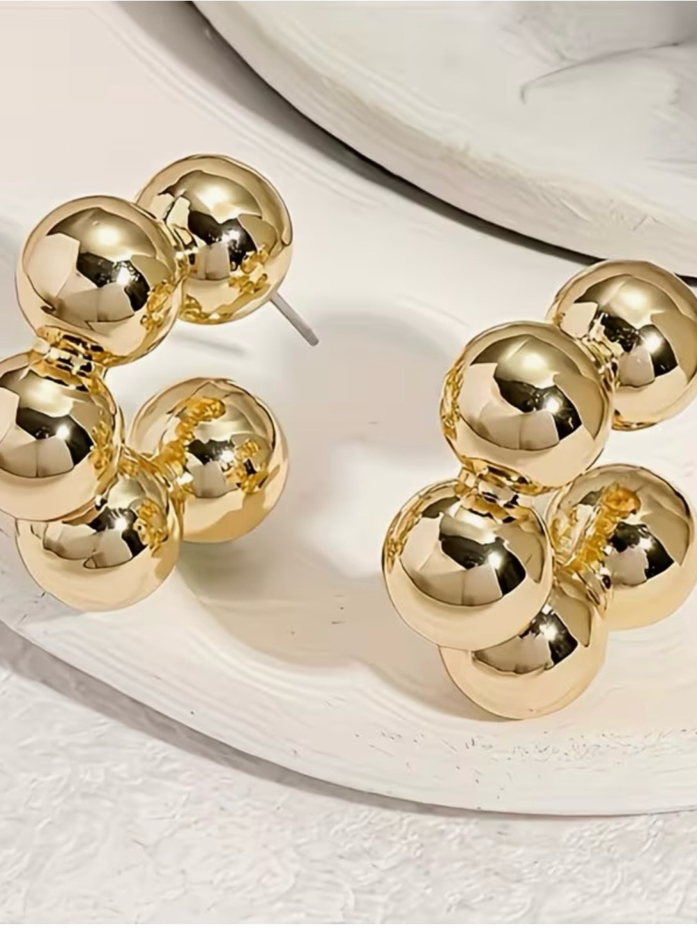 Gold Tone Round Ball Cluster Stud Earrings, Metal Butterfly Closure, 2.6cm